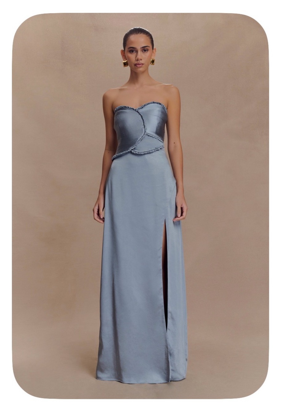 MESHKI Larissa Satin Maxi Dress in Frosted Blue, size XS